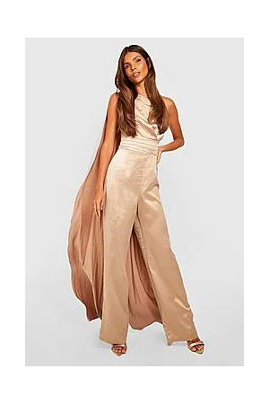 Boohoo Satin Cape Wide Leg Jumpsuit