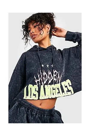 Boohoo Acid Wash Los Angeles Cropped Hoodie