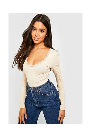 Boohoo Lace Trim Long Sleeve Bodysuit