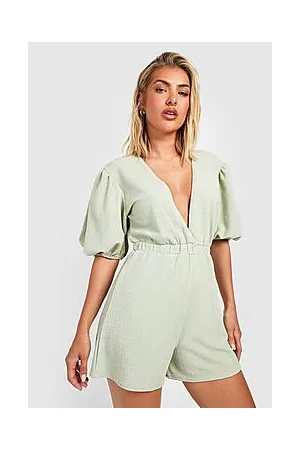 Boohoo Textured Puff Sleeve Plunge Playsuit