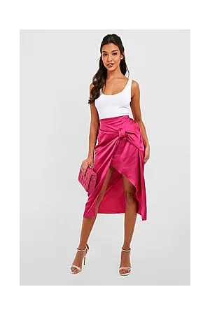 Boohoo Satin Knot Midi Skirt
