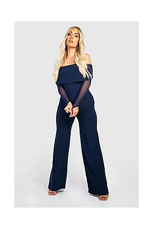 Boohoo Plus Bardot Mesh Wide Leg Trouser Co-ord