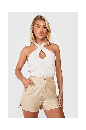 Boohoo Plisse Cross Neck Bodysuit