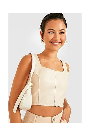 Boohoo Petite Pu Seam Detail Corset Top