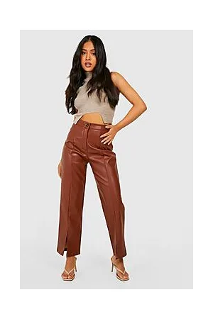 Boohoo Petite Pu Seam Detail Exposed Zip Trousers