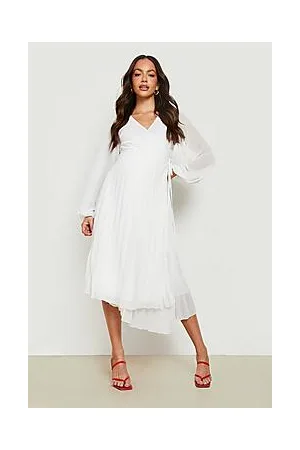 Boohoo Maternity Long Sleeve Wrap Pleated Midi Dress