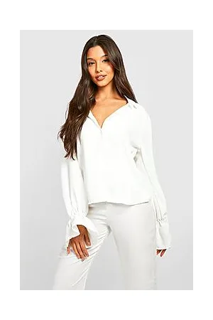 Boohoo Textured Volume Sleeve Flared Cuff Shirt