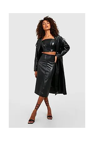 Boohoo Tall Split Front Pu Midi Skirt