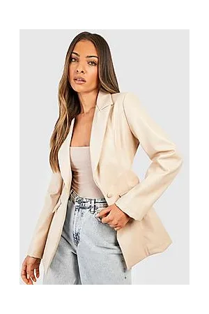 Boohoo Leather Look Plunge Contour Tailored Blazer
