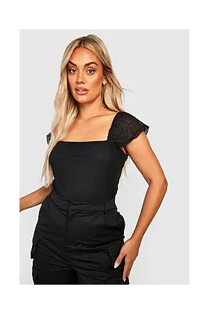 Boohoo Plus Mesh Cap Sleeve Bodysuit