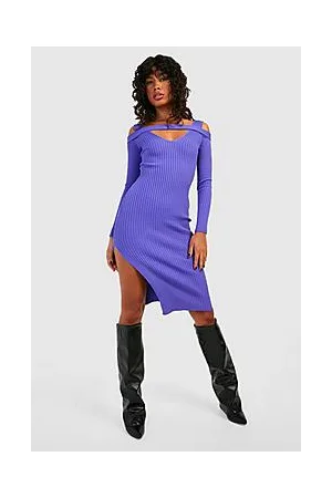 Boohoo Cut Out Detail Split Hem Knitted Midi Dress