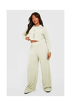Boohoo Plus Rib Shirt & Wide Leg Trouser Co-Ord