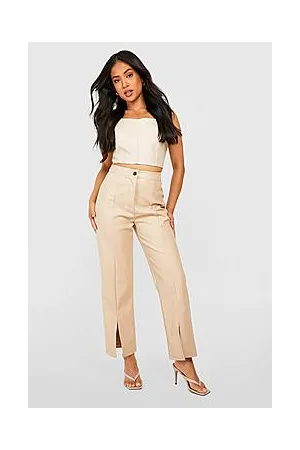 Boohoo Petite Pu Seam Detail Exposed Zip Trousers