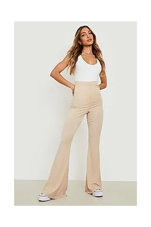 Boohoo High Waisted Soft Rib Skinny Flared Trousers