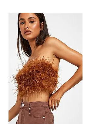 Boohoo Feather Trim Denim Crop