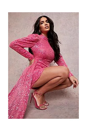 Boohoo Sequin Puff Sleeve Drape Mini Party Dress