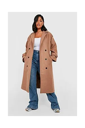 Boohoo Plus Premium Pinstripe Wool Look Trench Coat