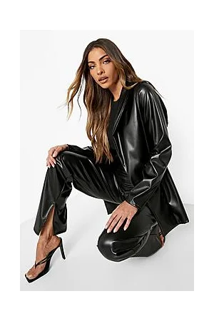 Boohoo Mix & Match Leather Look Fitted Blazer