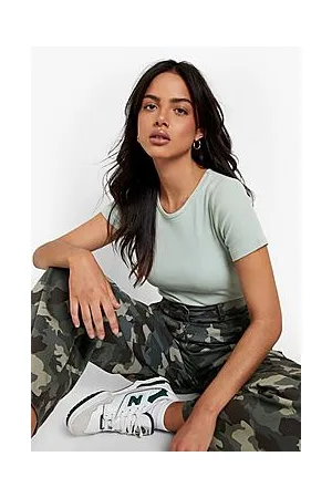 Boohoo Rib Crew Neck Short Sleeve Bodysuit