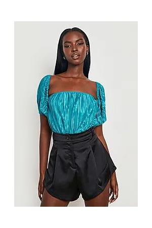 Boohoo Puff Sleeve Plisse Bodysuit