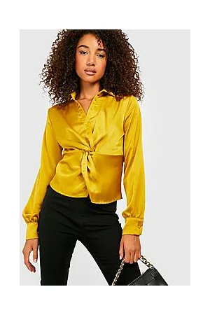 Boohoo Tall Satin Twist Front Plunge Collar Top