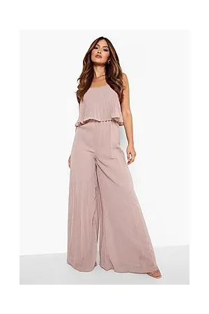 Boohoo Pleated Wide Leg Double Layer Jumpsuit
