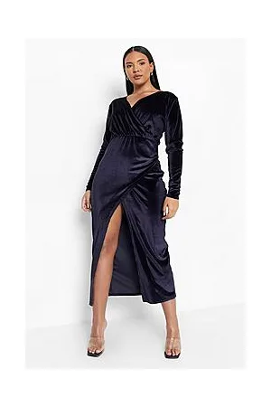 Boohoo Plus Velvet Wrap Midaxi Dress