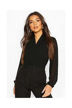 Boohoo Wrap Dobby Mesh Bodysuit