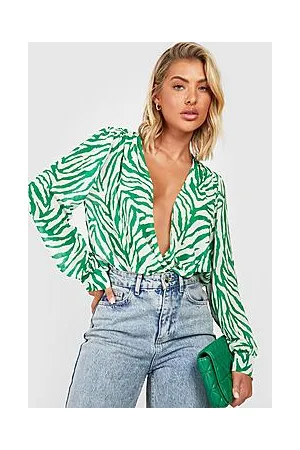 Boohoo Zebra Wrap Chiffon Bodysuit