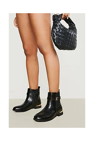 Boohoo Wide Fit Croc Hardware Detail Chelsea Boot