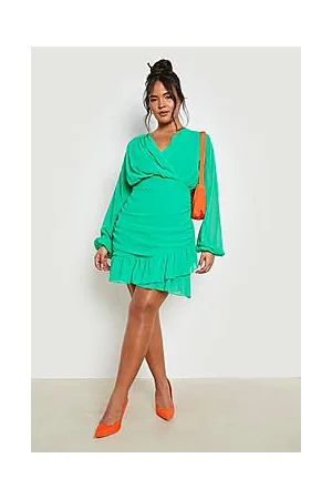 Boohoo Plus Chiffon Ruffle Wrap Dress