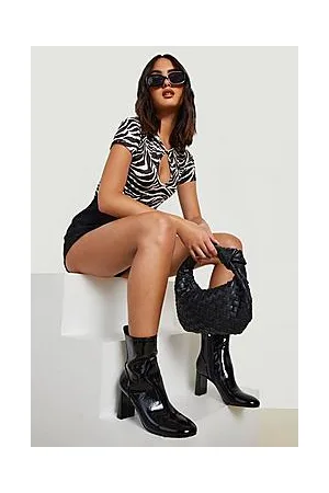 Boohoo Flat Heel Patent Round Toe Ankle Boot