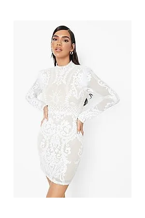 Boohoo Damask Sequin Feather Trim Mini Party Dress