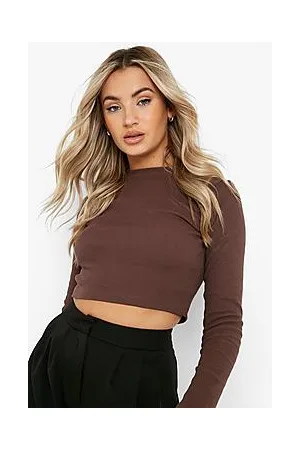 Boohoo Long Sleeve Crew Neck Crop Top