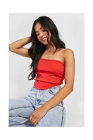 Boohoo Petite Bandeau Dipped Hem Corset Top