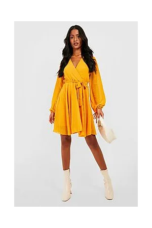 Boohoo Tall Organza Sleeve Wrap Tiered Skater Dress