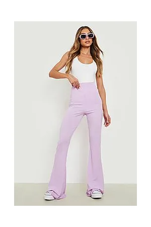 Boohoo High Waisted Soft Rib Skinny Flared Trousers