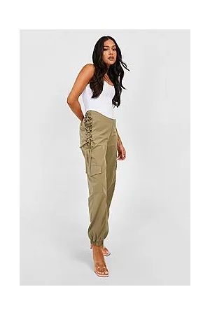 Boohoo Petite Lace Up Detail Cuff Hem Cargo Trouser
