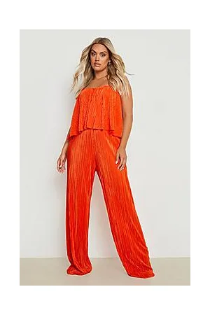 Boohoo Plus Plisse Strappy Wide Leg Jumpsuit