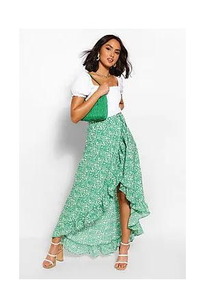 Boohoo Wrap Ruffle Hem Floral Maxi Skirt