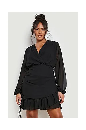 Boohoo Plus Chiffon Ruffle Wrap Dress