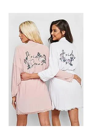 Boohoo Bride Squad Floral Lace Trim Robe