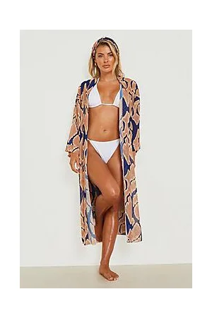 Boohoo Printed Short Sleeve Beach Kimono With Headband