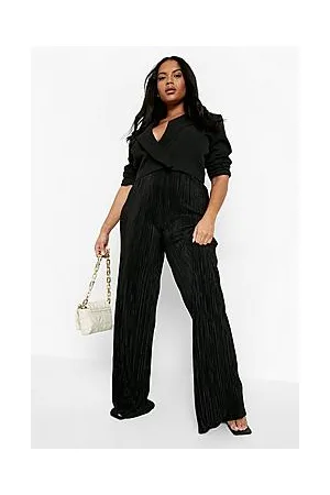 Boohoo Plus Plisse Wide Leg Trousers