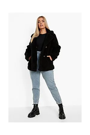 Boohoo Plus Double Breasted Faux Fur Teddy Coat