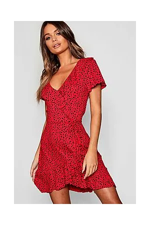 Boohoo Dalmatian Print Ruffle Tea Dress
