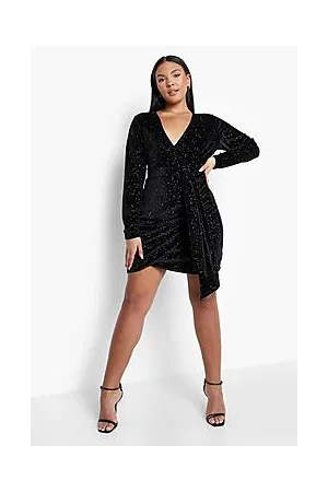 Boohoo Plus Rainbow Velvet Plunge Drape Mini Dress