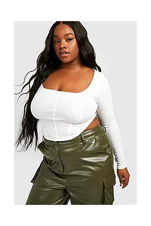 Boohoo Plus Rib Long Sleeve Corset Top