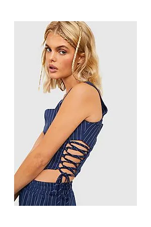 Boohoo Pinstripe Lace Up Side Corset