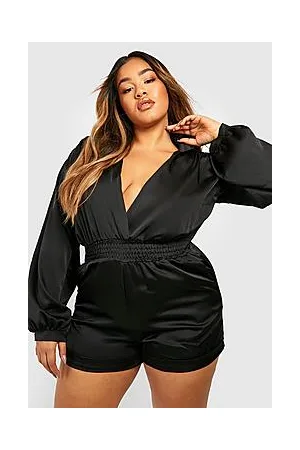 Boohoo Plus Satin Elasticated Waist Shirt Playsuit